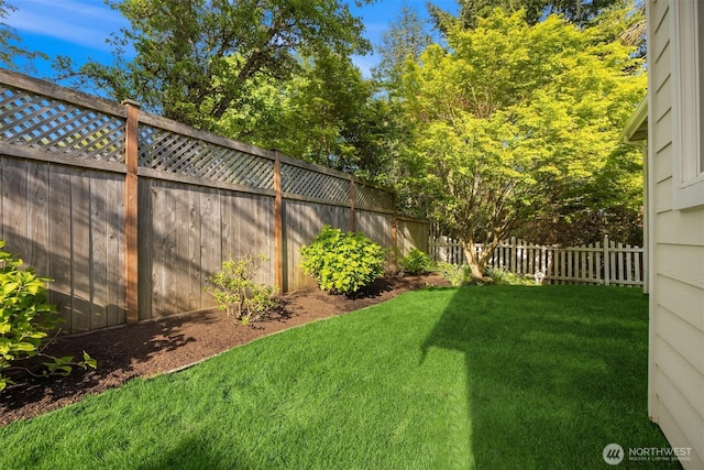view of yard featuring a fenced backyard