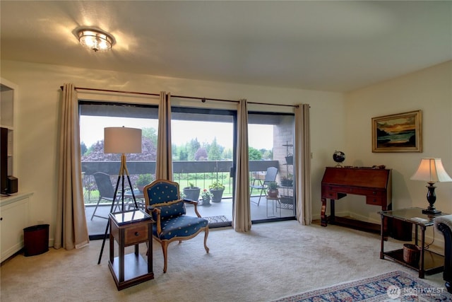 sitting room with light carpet