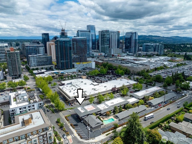 drone / aerial view with a city view