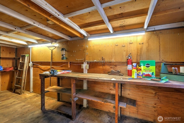 4802 S Austin St, Seattle, WA 98118 - basement featuring a workshop area and wood finished floors
