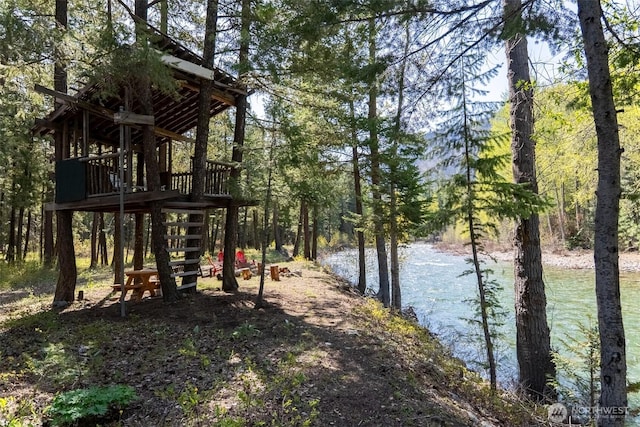 225C Lost River Rd, Mazama, WA 98833 - view of yard with a deck with water view and stairs
