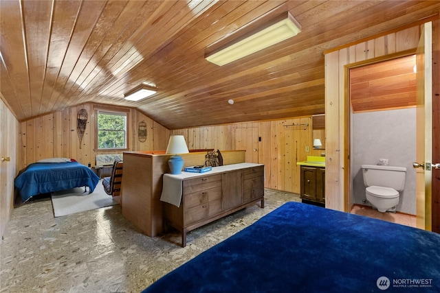 225C Lost River Rd, Mazama, WA 98833 - bedroom with wood walls, wooden ceiling, and lofted ceiling