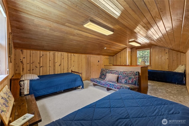 225C Lost River Rd, Mazama, WA 98833 - bedroom featuring wood walls, lofted ceiling, and wooden ceiling