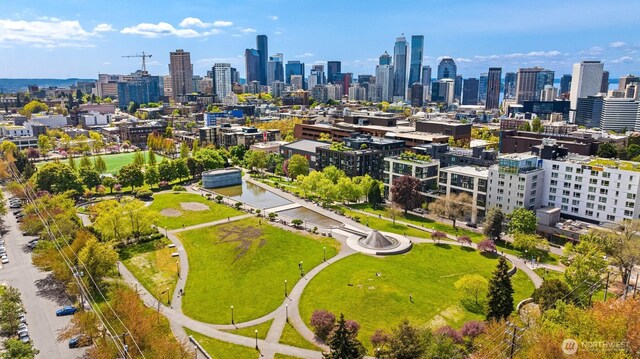 birds eye view of property with a city view