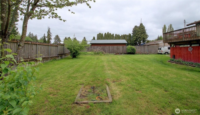 view of yard with a fenced backyard