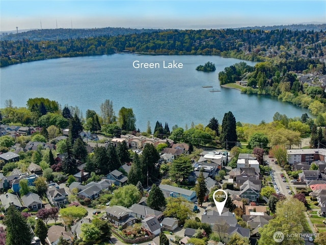 7854 Stroud Ave N, Seattle, WA 98103 - birds eye view of property featuring a water view and a residential view