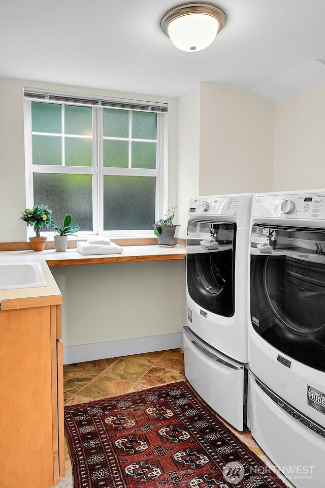 7854 Stroud Ave N, Seattle, WA 98103 - clothes washing area featuring washing machine and dryer and a sink