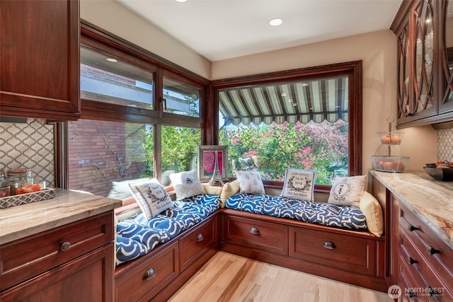 interior space featuring recessed lighting and light wood finished floors