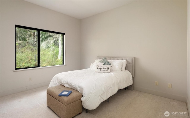 bedroom with baseboards and carpet