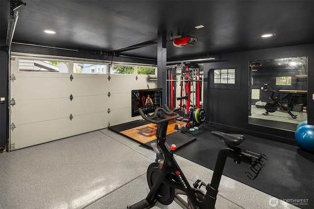 workout area with recessed lighting