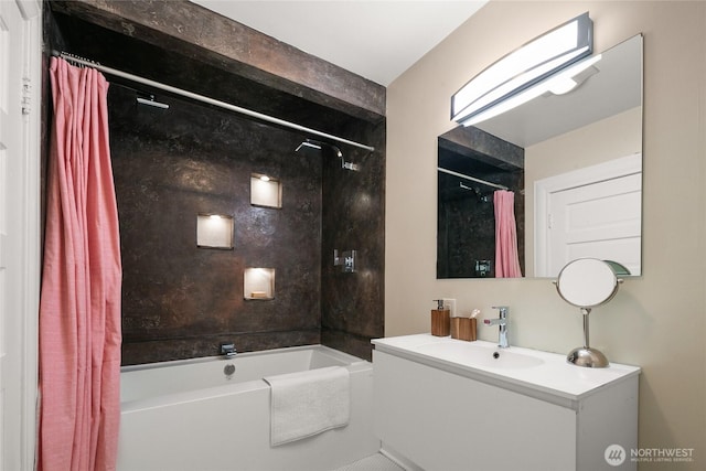 full bathroom featuring vanity and shower / bath combo