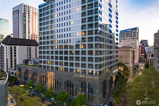 view of building exterior with a city view