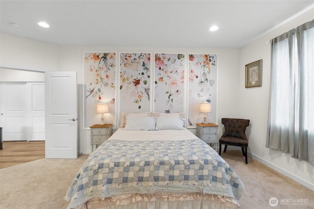 802 SE Cody St, Rainier, WA 98576 - bedroom with light colored carpet, recessed lighting, and baseboards