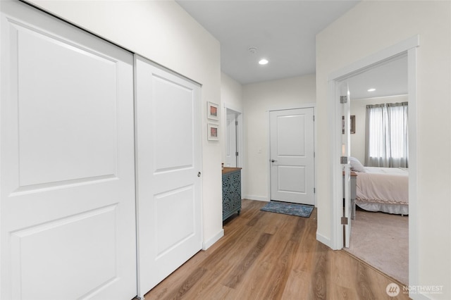 802 SE Cody St, Rainier, WA 98576 - hall featuring light wood finished floors, baseboards, and recessed lighting