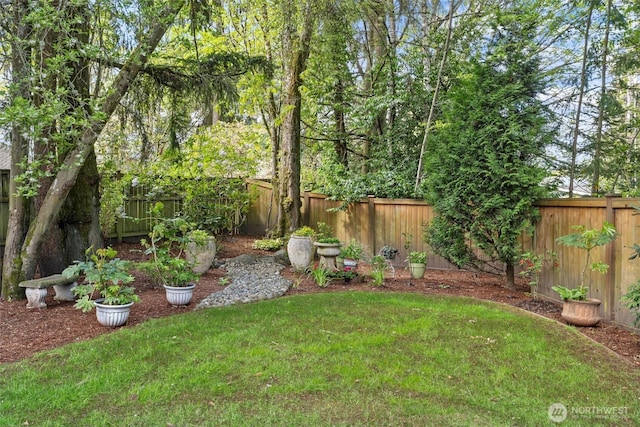 view of yard featuring a fenced backyard