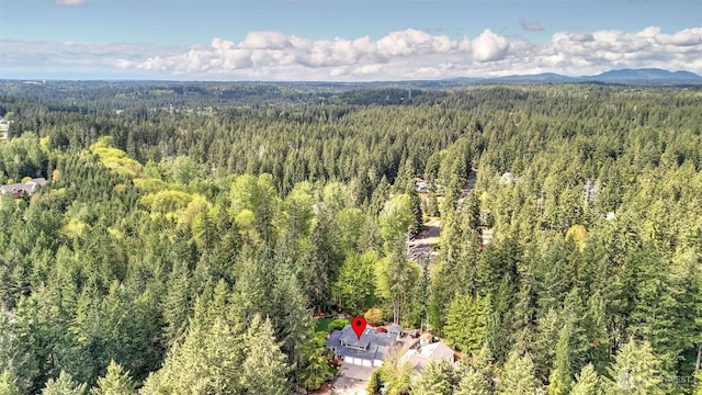 bird's eye view featuring a mountain view and a forest view
