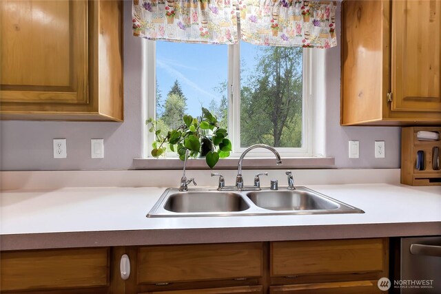 kitchen with a sink, dishwasher, and light countertops