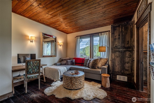 8105 Icicle Rd, Leavenworth, WA 98826 - sitting room with wood-type flooring, visible vents, and wood ceiling