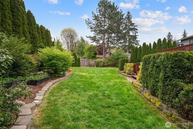 view of yard with fence and a vegetable garden