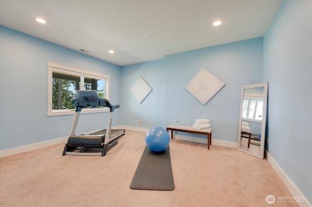 1447 Everette Ln, Freeland, WA 98249 - workout area featuring baseboards, carpet flooring, and recessed lighting