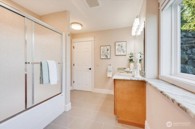 1447 Everette Ln, Freeland, WA 98249 - bathroom with tile patterned floors, baseboards, vanity, and visible vents