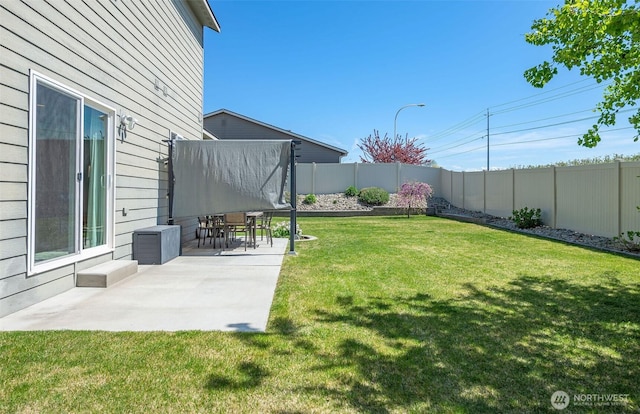 view of yard featuring a patio and a fenced backyard