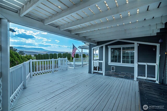 deck with a mountain view