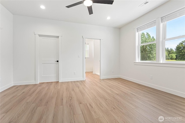 1200 E Georgia Ln, Everson, WA 98247 - unfurnished bedroom featuring light wood finished floors, recessed lighting, and a ceiling fan