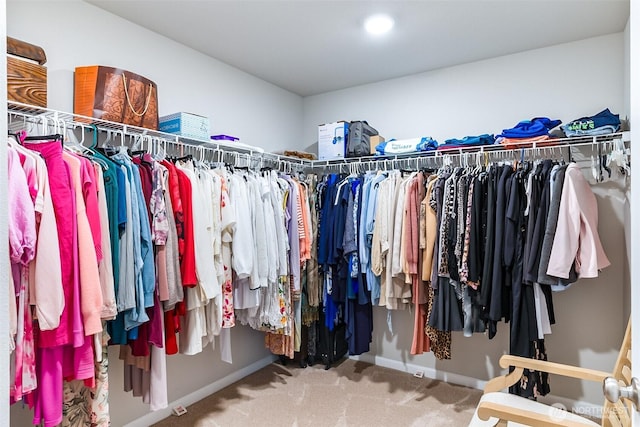 walk in closet with carpet flooring