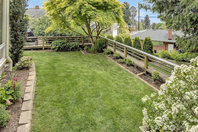 view of yard with a fenced backyard
