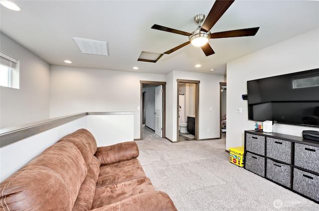 5198 Sophie St, Bremerton, WA 98312 - carpeted living area featuring recessed lighting, a ceiling fan, and visible vents