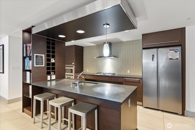 820 Blanchard St Unit 1507, Seattle, WA 98121 - kitchen with a sink, wall chimney exhaust hood, light tile patterned flooring, and stainless steel appliances