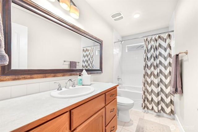 3679 Silver Oak Ct, Bellingham, WA 98226 - bathroom with vanity, shower / bath combo, visible vents, and toilet