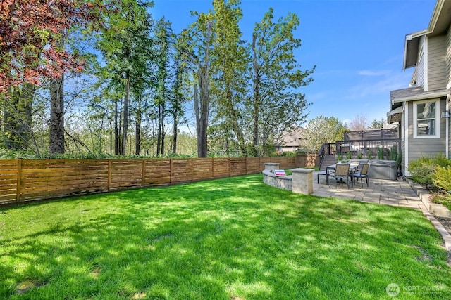 3679 Silver Oak Ct, Bellingham, WA 98226 - view of yard with a patio, a fenced backyard, and a hot tub