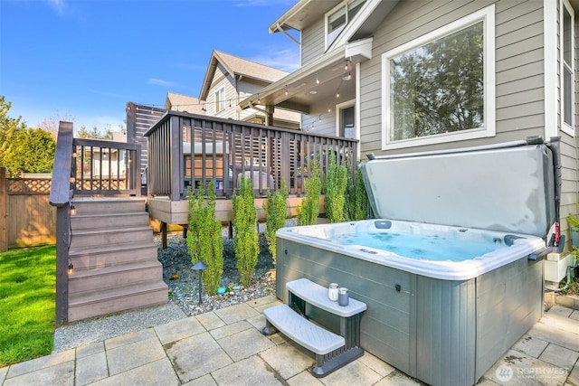 3679 Silver Oak Ct, Bellingham, WA 98226 - view of patio / terrace featuring a hot tub and a wooden deck