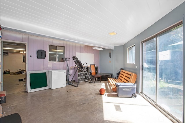 interior space with wooden walls