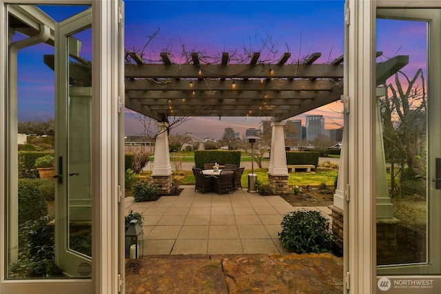 9676 Evergreen Dr, Bellevue, WA 98004 - view of patio featuring a pergola and outdoor dining space