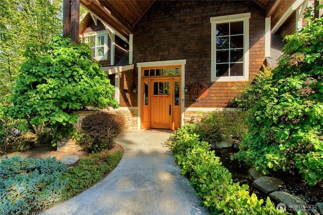15089 Old Deception Mill Ln, Anacortes, WA 98221 - doorway to property featuring stone siding