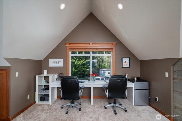 15089 Old Deception Mill Ln, Anacortes, WA 98221 - carpeted office with baseboards and lofted ceiling