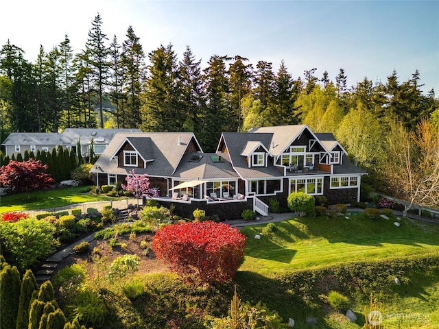 15089 Old Deception Mill Ln, Anacortes, WA 98221 - back of property featuring a lawn and a balcony