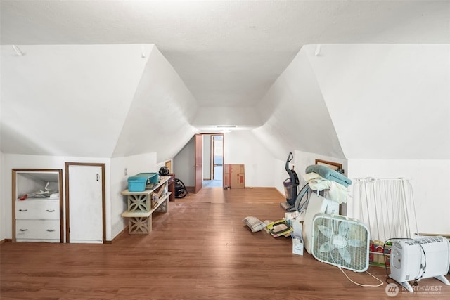 additional living space featuring wood finished floors and vaulted ceiling