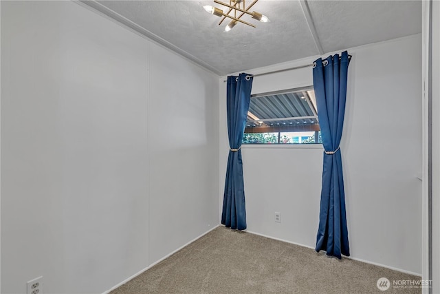 unfurnished room featuring carpet and a textured ceiling