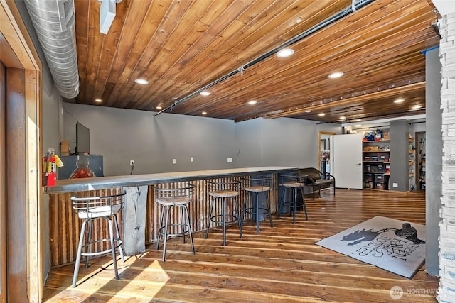 27510 Hwy 97, Cle Elum, WA 98922 - bar featuring wooden ceiling, a bar, recessed lighting, and wood finished floors