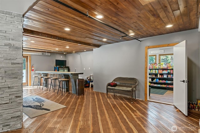 27510 Hwy 97, Cle Elum, WA 98922 - bar featuring indoor bar, wooden ceiling, wood-type flooring, and recessed lighting