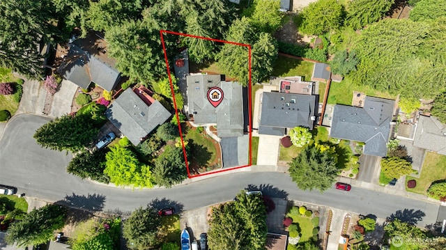 aerial perspective of suburban area with property parcel outlined