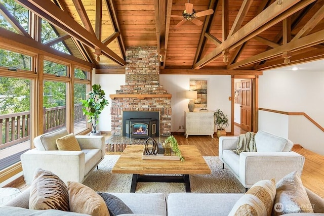 living room featuring wooden ceiling and beam ceiling