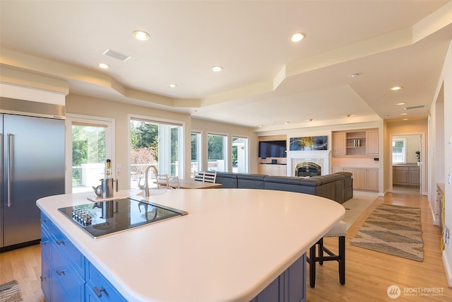 581 Harbor View Dr, Port Angeles, WA 98363 - kitchen featuring plenty of natural light, black electric stovetop, stainless steel built in refrigerator, and light wood-type flooring