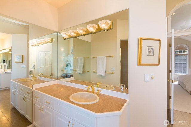 581 Harbor View Dr, Port Angeles, WA 98363 - ensuite bathroom with tile patterned flooring, a sink, connected bathroom, and double vanity