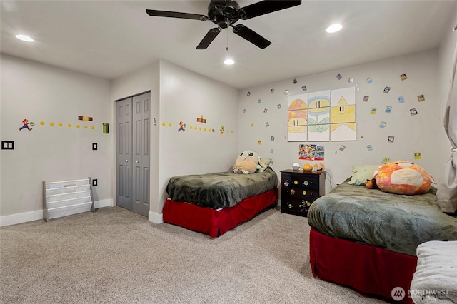 10871 Alfred St, Rockport, WA 98283 - carpeted bedroom featuring baseboards, recessed lighting, and a ceiling fan