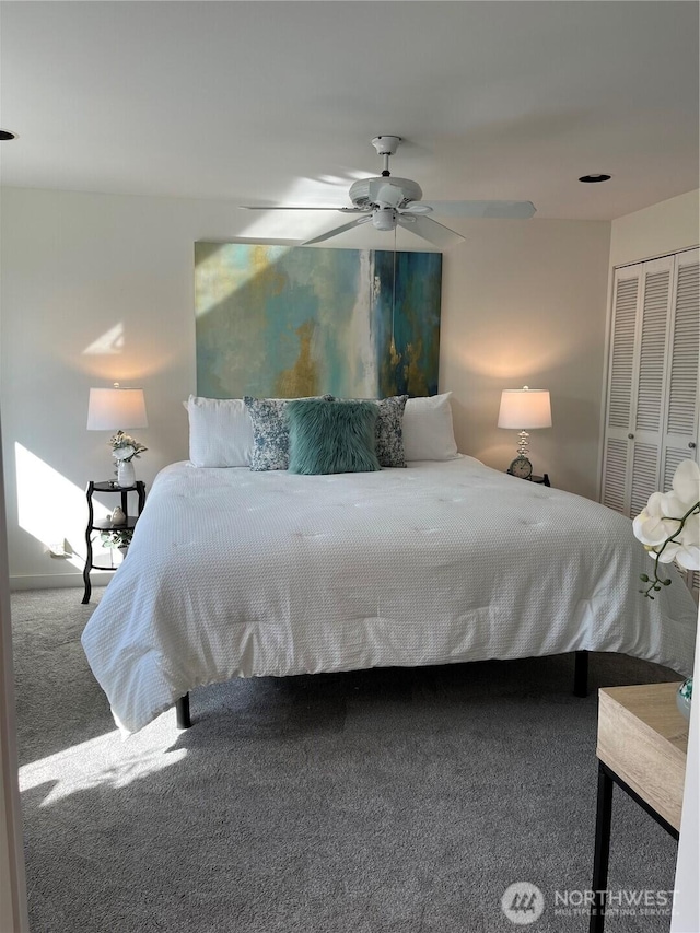 2940 161st Ave SE, Bellevue, WA 98008 - carpeted bedroom with a closet and a ceiling fan